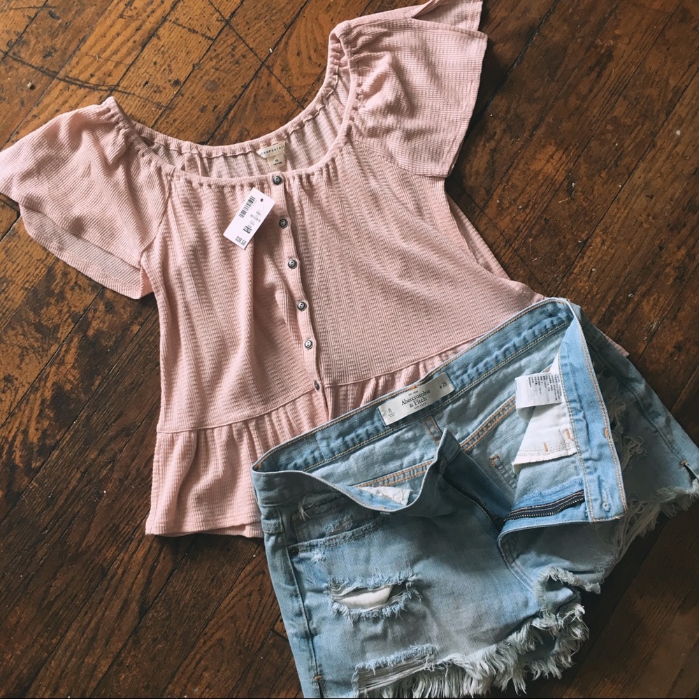 Aeropostale Peplum Split Cap Sleeve Henley